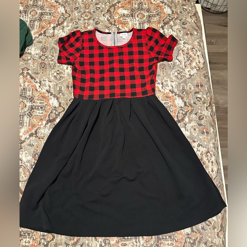 Lularoe Fit and Flare Buffalo Check and Black Dress